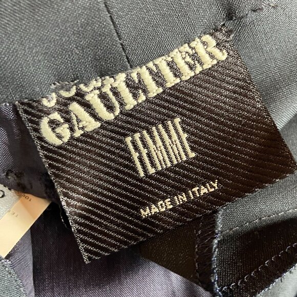 Vtg 2000s JEAN PAUL GAULTIER Femme Navy Blue 100% Wool Cuffed Tapered Pants 8 - Picture 8 of 9